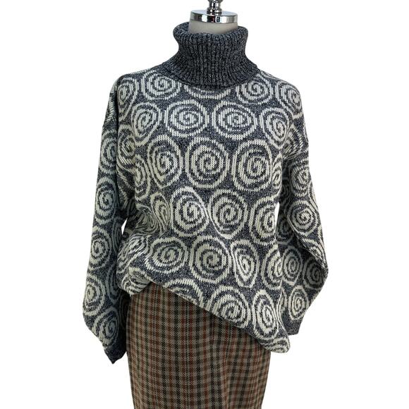 Spiral Acrylic Knit Turtleneck Sweater Pullover Gray Jumper Jeffery Rodgers - Picture 1 of 10